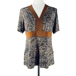 Vintage Donna Toran Size M‎ Animal Print Short Sleeve Tunic Top Boho Disco Y2K